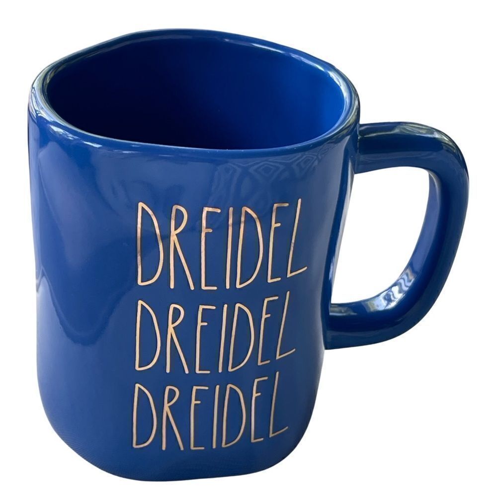 Rae Dunn Hanukkah Inspired Coffee Mug (Dreidel) Blue Gold NWOT